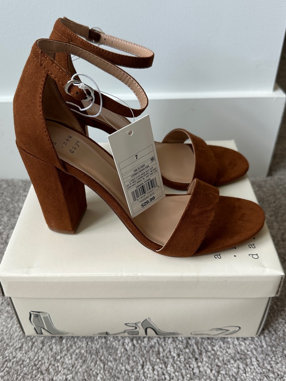 A New Day Women's Ankle Strap Block Heel Sandal - Cognac - Picture 10 of 13